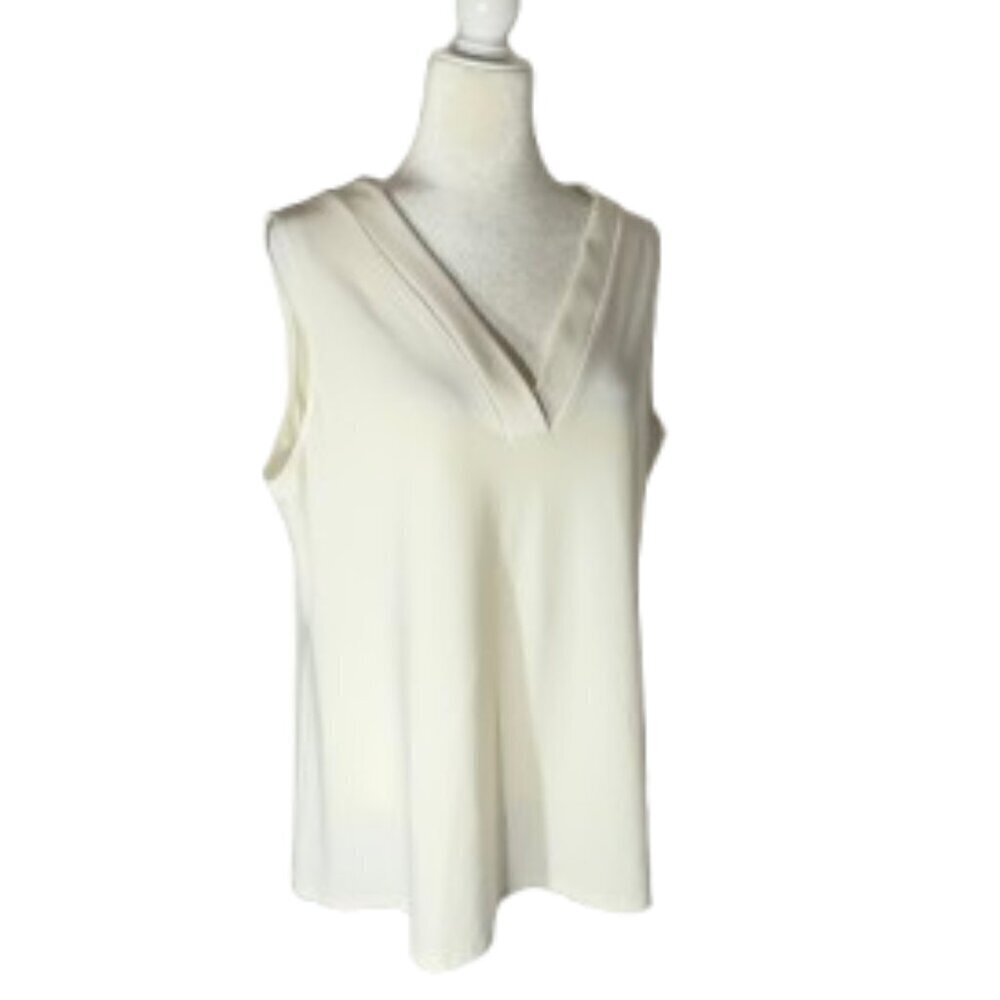 Franne Golde Women's White V-Neck Sleeveless Blouse Size XL